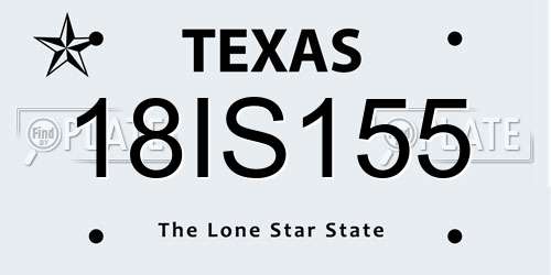 18IS155 Texas License Plate