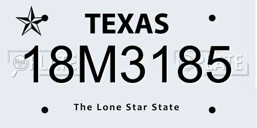 18M3185 Texas License Plate