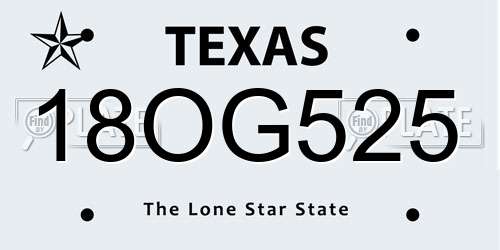 18OG525 Texas License Plate