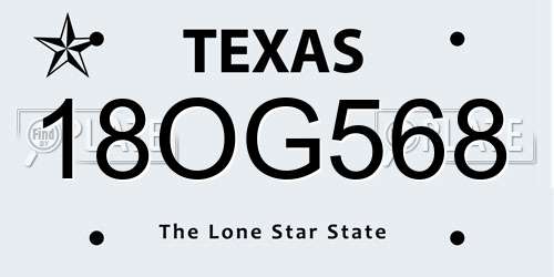 18OG568 Texas License Plate