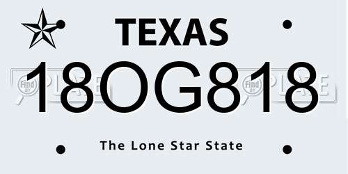18OG818 Texas License Plate