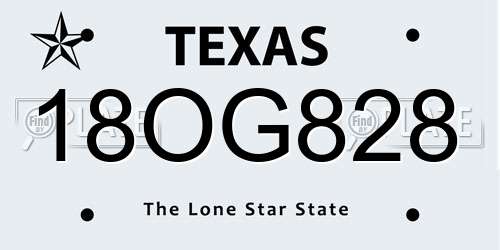 18OG828 Texas License Plate