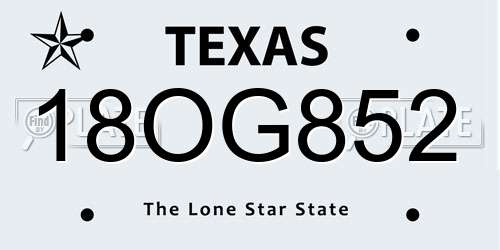 18OG852 Texas License Plate