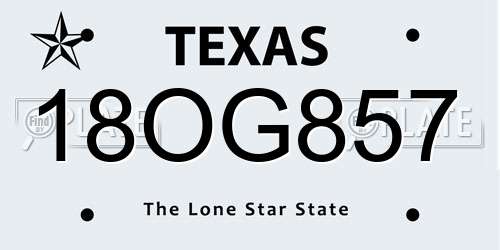 18OG857 Texas License Plate