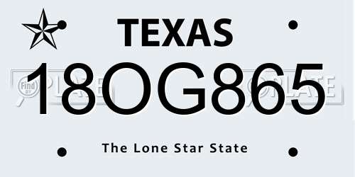 18OG865 Texas License Plate