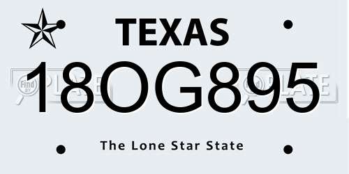 18OG895 Texas License Plate