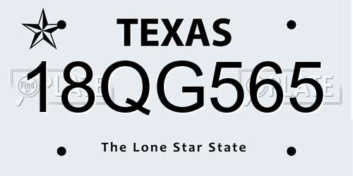 18QG565 Texas License Plate