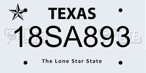18SA893 Texas License Plate