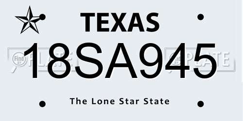 18SA945 Texas License Plate