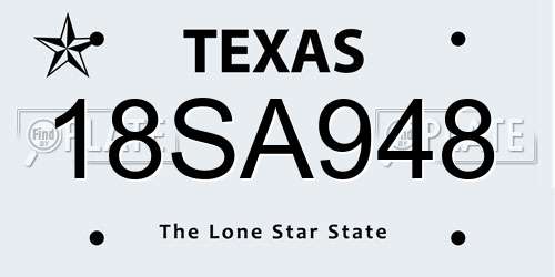 18SA948 Texas License Plate