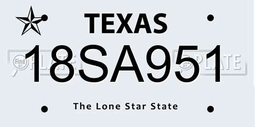 18SA951 Texas License Plate