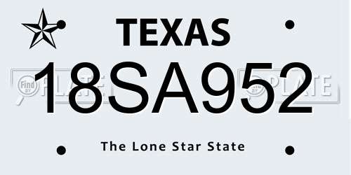 18SA952 Texas License Plate