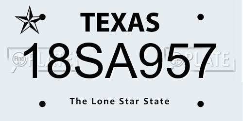 18SA957 Texas License Plate