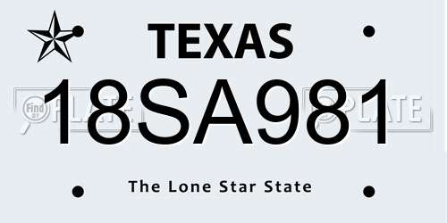 18SA981 Texas License Plate