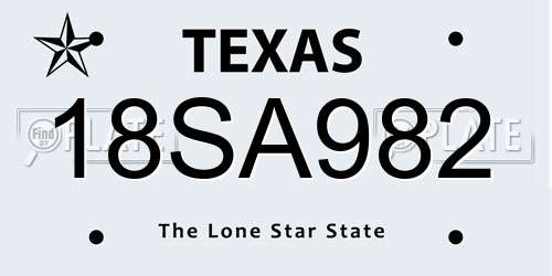 18SA982 Texas License Plate