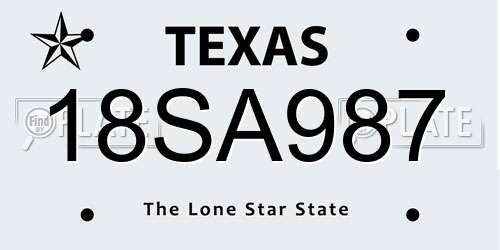 18SA987 Texas License Plate