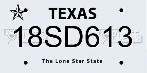 18SD613 Texas License Plate