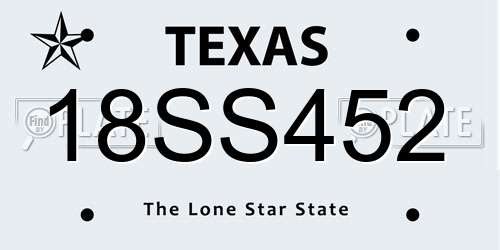 18SS452 Texas License Plate