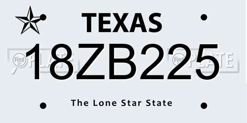 18ZB225 Texas License Plate