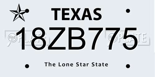 18ZB775 Texas License Plate