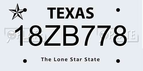 18ZB778 Texas License Plate