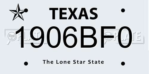 1906BF0 Texas License Plate