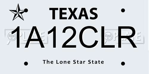 1A12CLR Texas License Plate