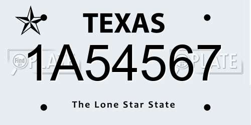 1A54567 Texas License Plate