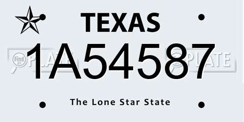 1A54587 Texas License Plate