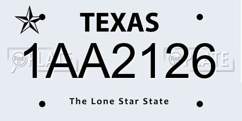 1AA2126 Texas License Plate