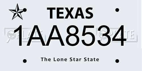 1AA8534 Texas License Plate