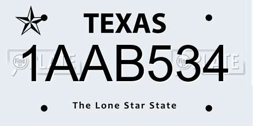 1AAB534 Texas License Plate