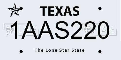 1AAS220 Texas License Plate