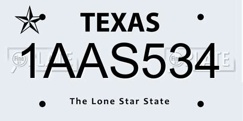 1AAS534 Texas License Plate