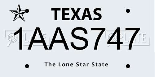 1AAS747 Texas License Plate
