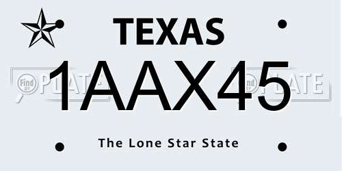 1AAX45 Texas License Plate