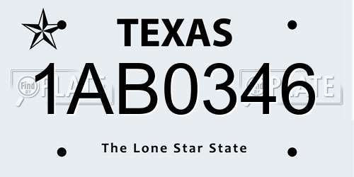 1AB0346 Texas License Plate