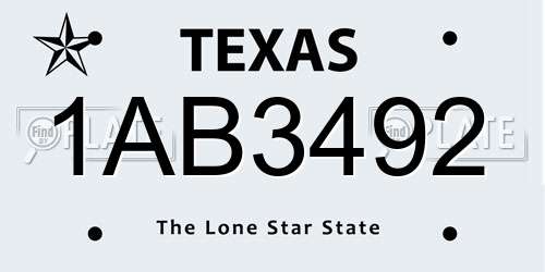 1AB3492 Texas License Plate