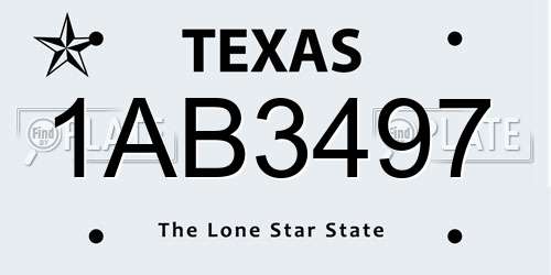 1AB3497 Texas License Plate
