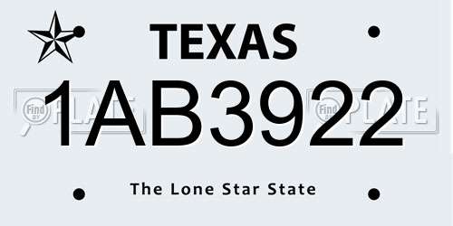 1AB3922 Texas License Plate