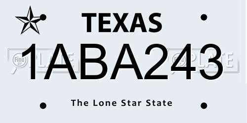 1ABA243 Texas License Plate