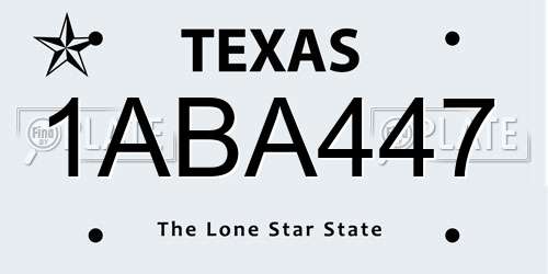 1ABA447 Texas License Plate