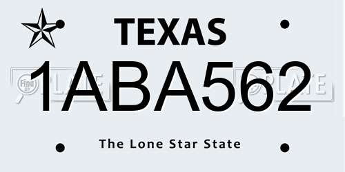 1ABA562 Texas License Plate