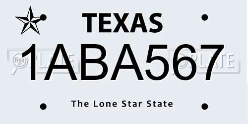 1ABA567 Texas License Plate