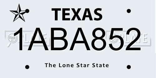 1ABA852 Texas License Plate