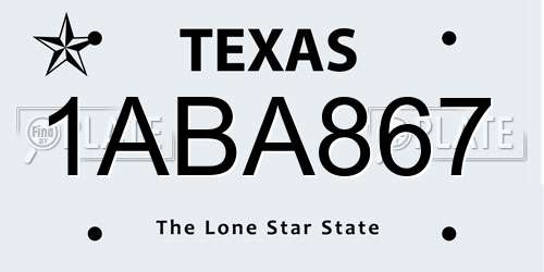 1ABA867 Texas License Plate