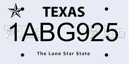 1ABG925 Texas License Plate