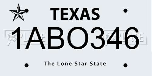 1ABO346 Texas License Plate