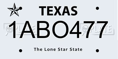 1ABO477 Texas License Plate