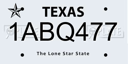 1ABQ477 Texas License Plate